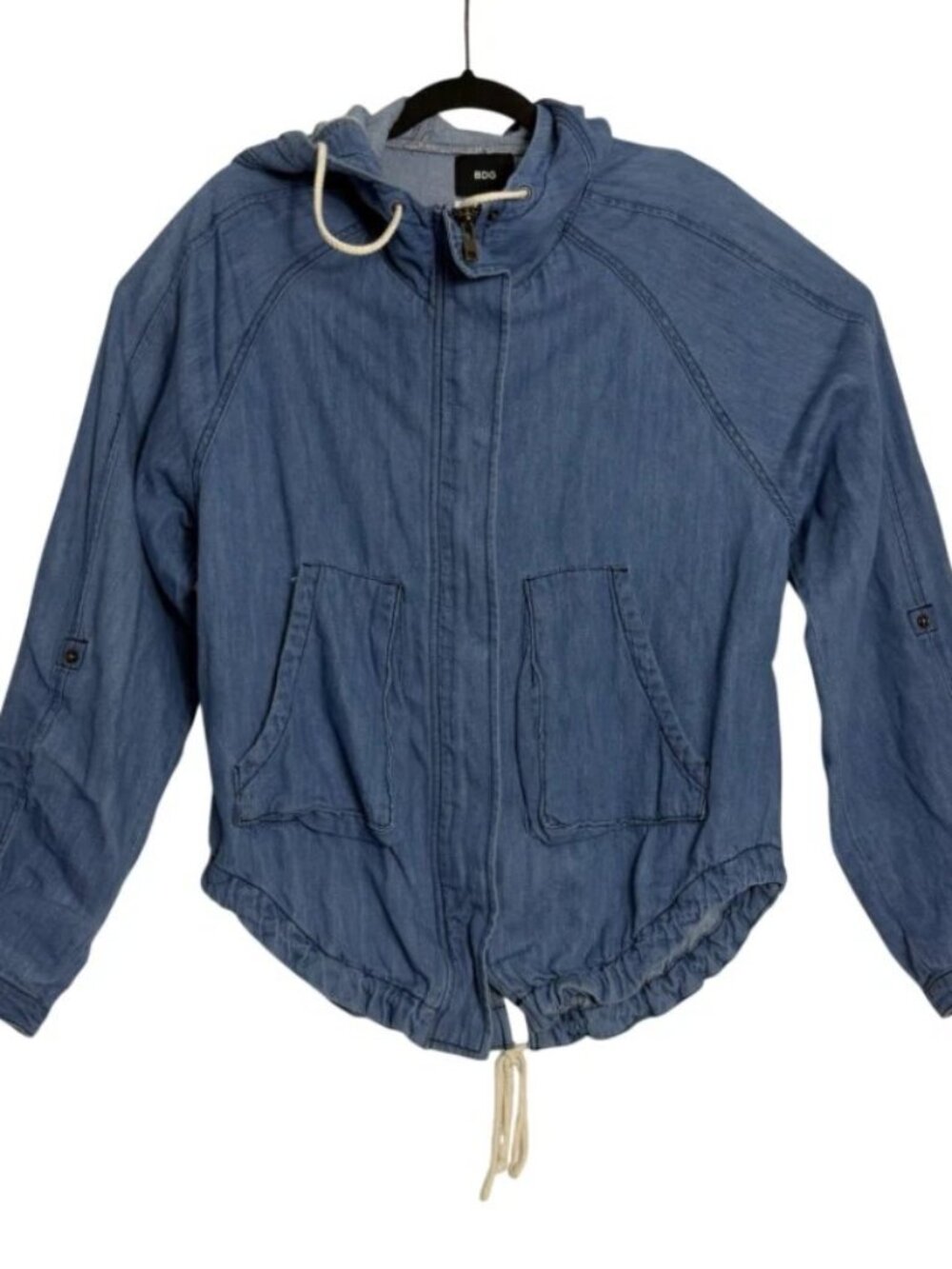 BDG Womens Denim Jean Lightweight Zip Up Button Hooded Jacket Size Medium